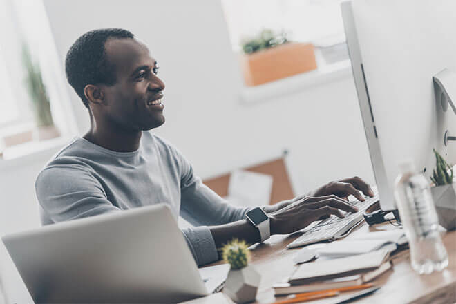 Remote employee working securely from a home office