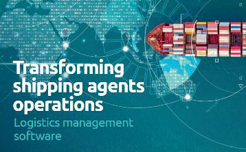 Digital shipping network graphic representing global maritime logistics with container vessel